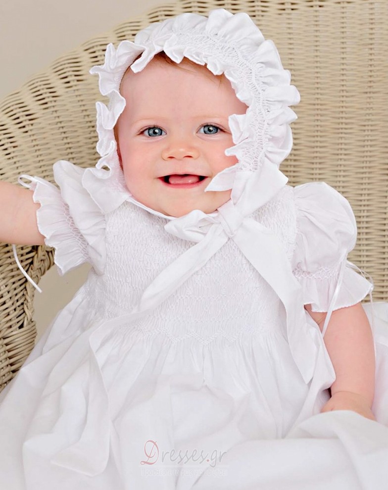 Τονισμένα τόξο Κόσμημα Φυσικό Μικρό Μισό Μανίκι Φόρεμα Βάπτισης