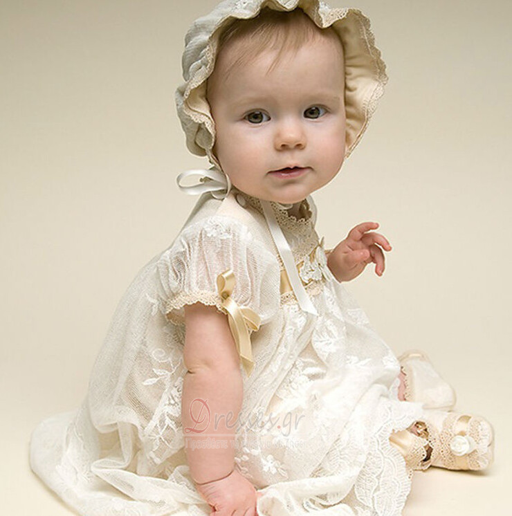 Τούλι Άνοιξη Μικρό Τονισμένα τόξο Κοντομάνικο Φόρεμα Βάπτισης